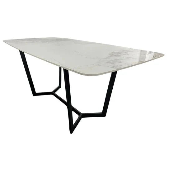 Lucien 180cm White Grey Dining Table With Black Legs - Esme Furnishings