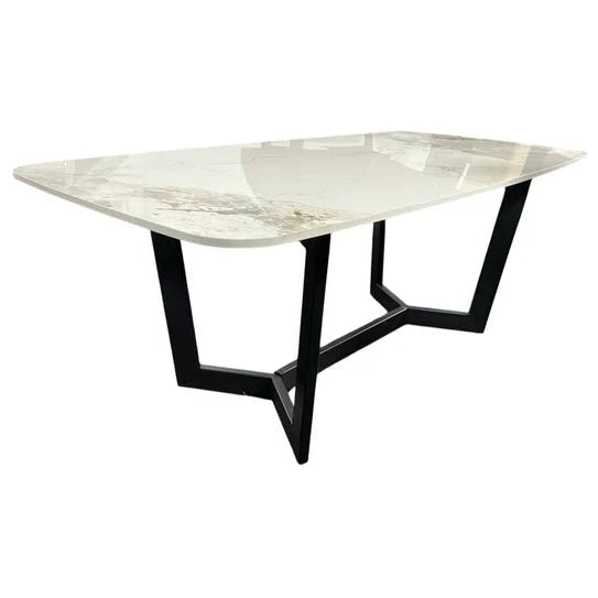 Lucien 180cm White Grey Dining Table With Black Legs - Esme Furnishings