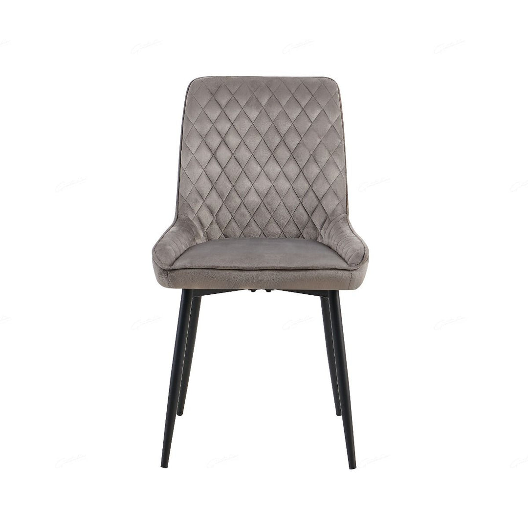 Nina Grey Velvet Quilted Dining Chairs With Black Metal Base - Pairs - Esme Furnishings