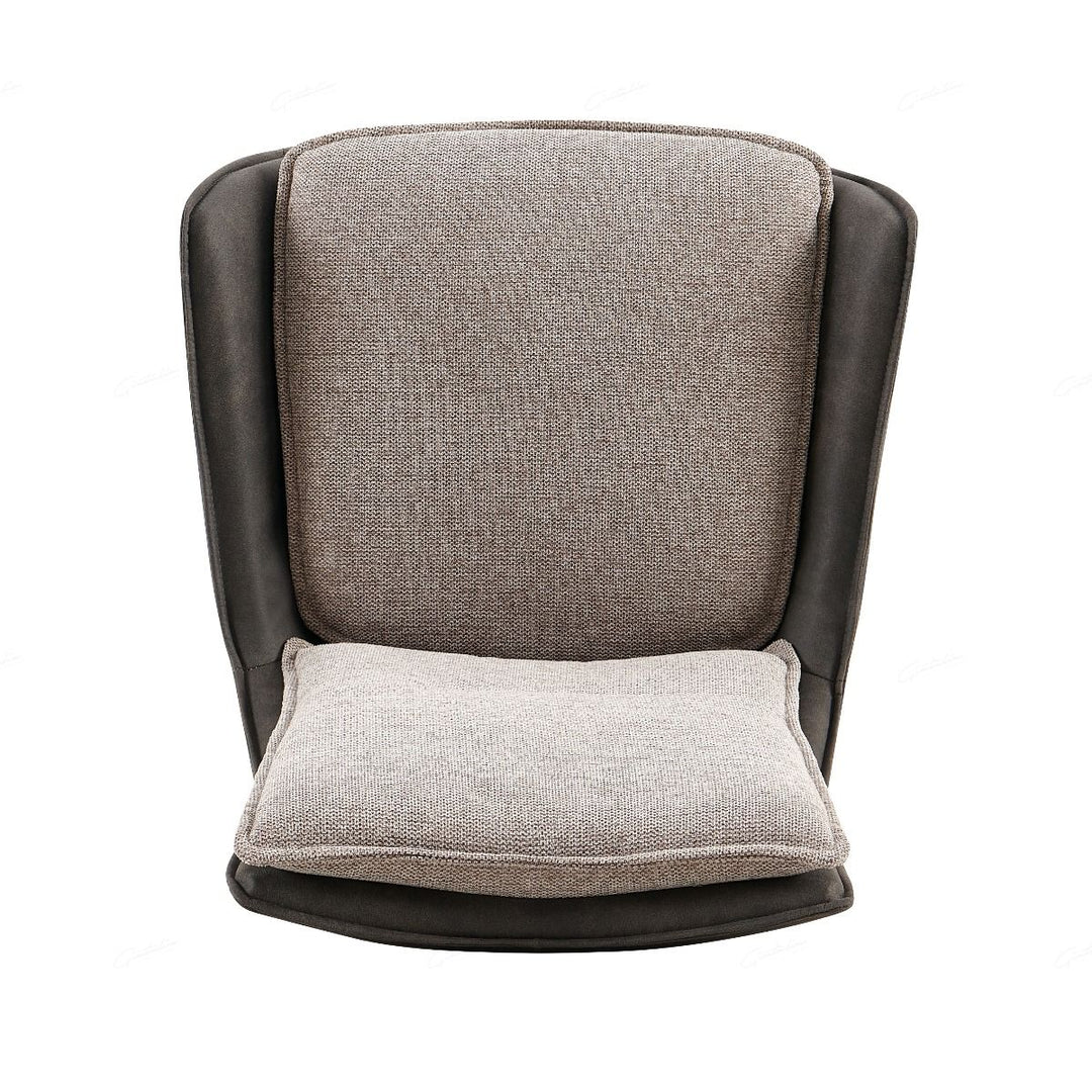 Plush Beige Contrasting Fabric Swivel Dining Chairs With Black Metal Base - Pairs -