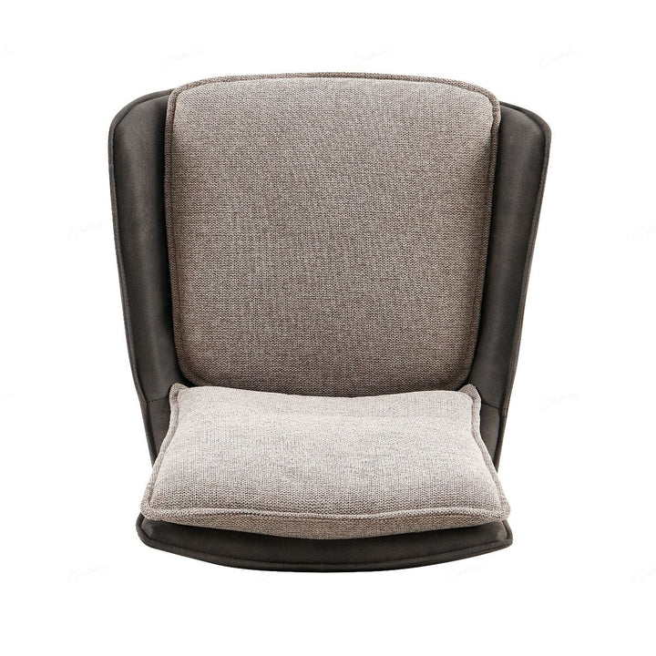 Plush Beige Contrasting Fabric Swivel Dining Chairs With Black Metal Base - Pairs -
