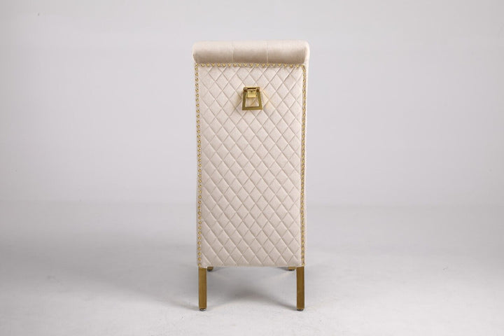 Louis Marble & Gold Dining Table With Lucy Slim Quilted Gold Ring Square Knocker Velvet Chairs