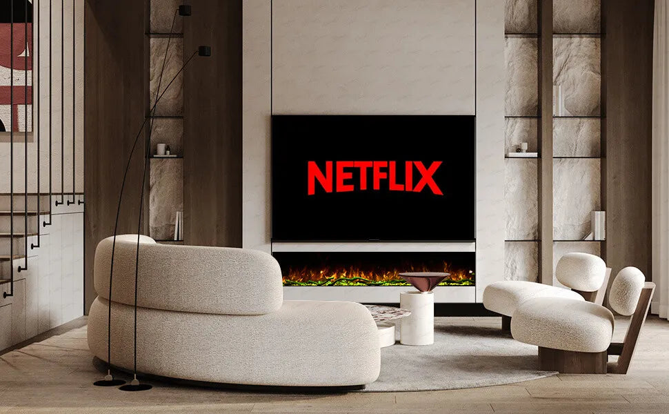 80 Inch HD 2024 Panoramic Slim Line Glass Front Borderless UHD Electric Fire HD+ 3D Effect
