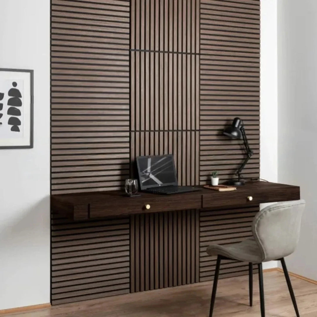 Pack of x4 Walnut 60x60cm Acoustic Square 3D Slatted Wood Wall Panel Box