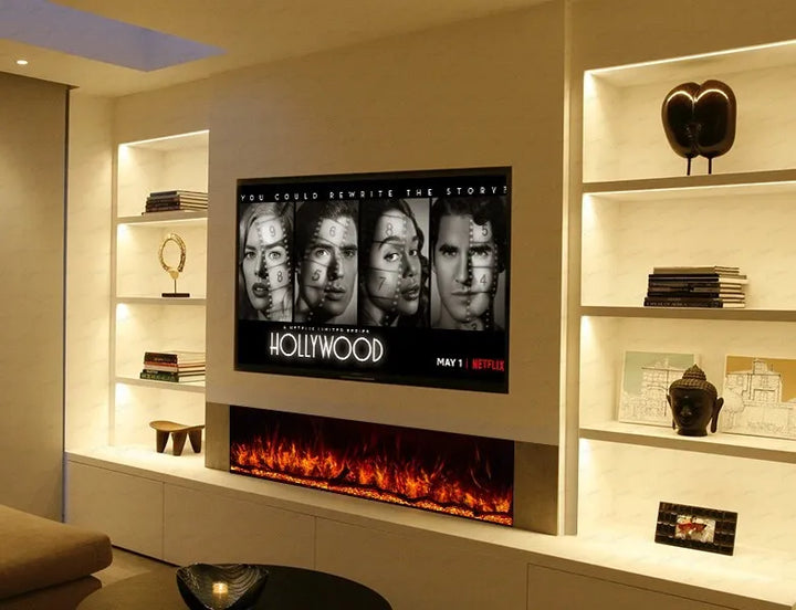 80 Inch HD 2024 Panoramic Slim Line Glass Front Borderless UHD Electric Fire HD+ 3D Effect