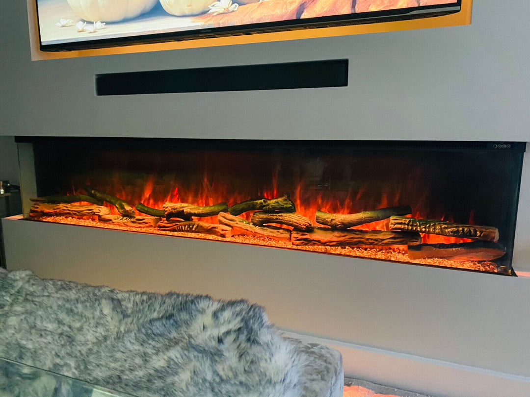 60 Inch HD 2024 Panoramic 3 Sided Glass WiFi Electric Fire HD+ 3D Effect