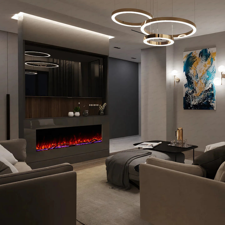80 Inch HD 2024 Panoramic Slim Line Glass Front Borderless UHD Electric Fire HD+ 3D Effect