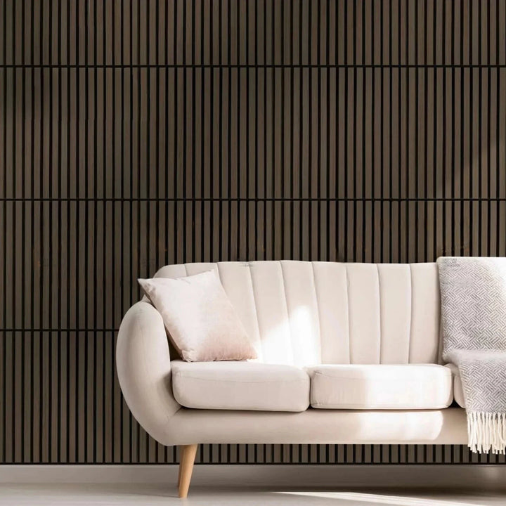 Pack of x4 Walnut 60x60cm Acoustic Square 3D Slatted Wood Wall Panel Box