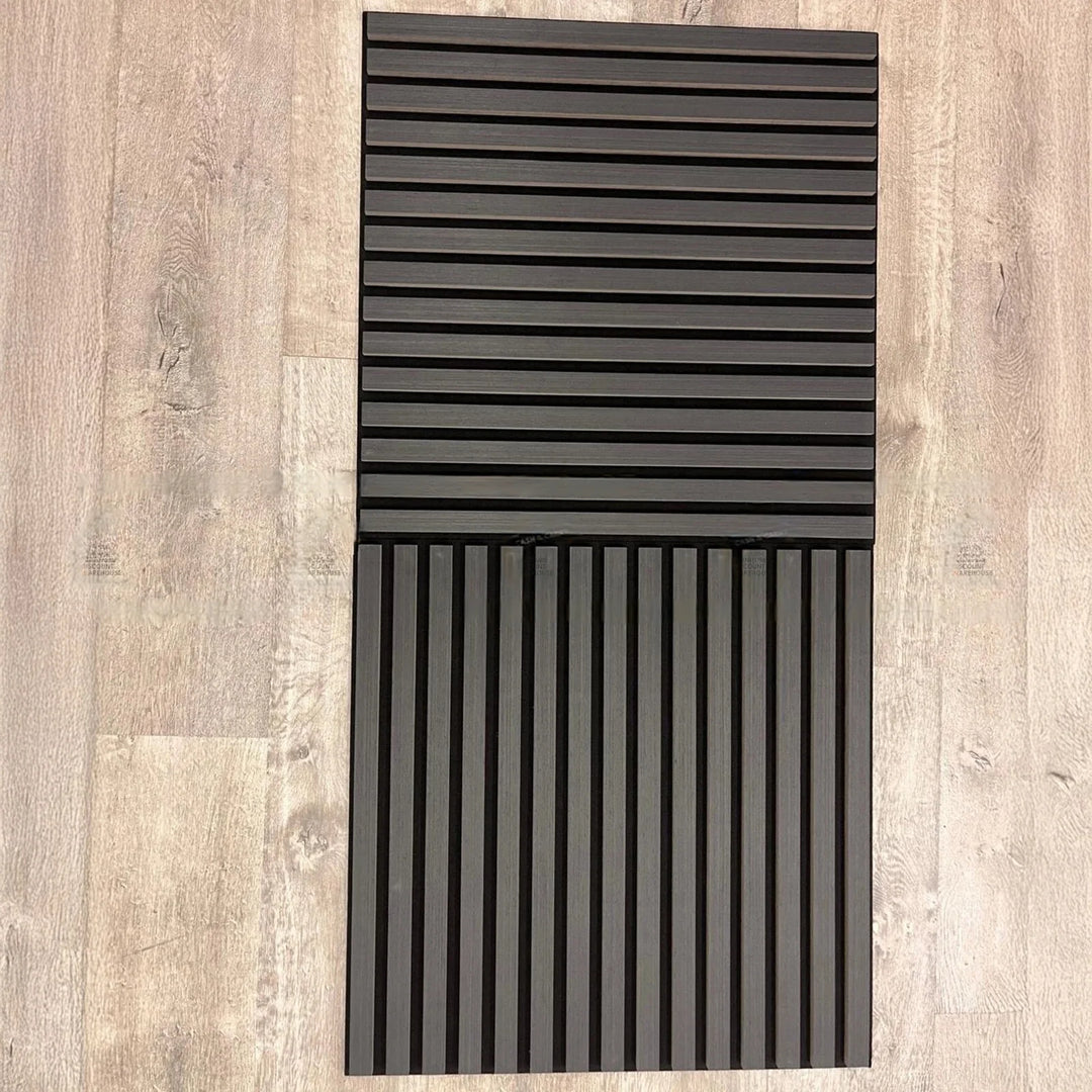 Pack of x4 Charcoal Black 60x60cm Acoustic Square 3D Slatted Wood Wall Panel Box