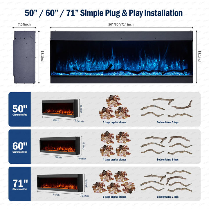 80 Inch HD 2024 Panoramic Slim Line Glass Front Borderless UHD Electric Fire HD+ 3D Effect