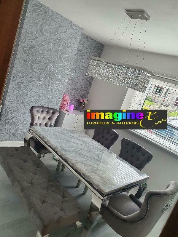 Louis Grey Marble 200CM Dining Table + Grey Lion Chairs, Bench Option-Esme Furnishings