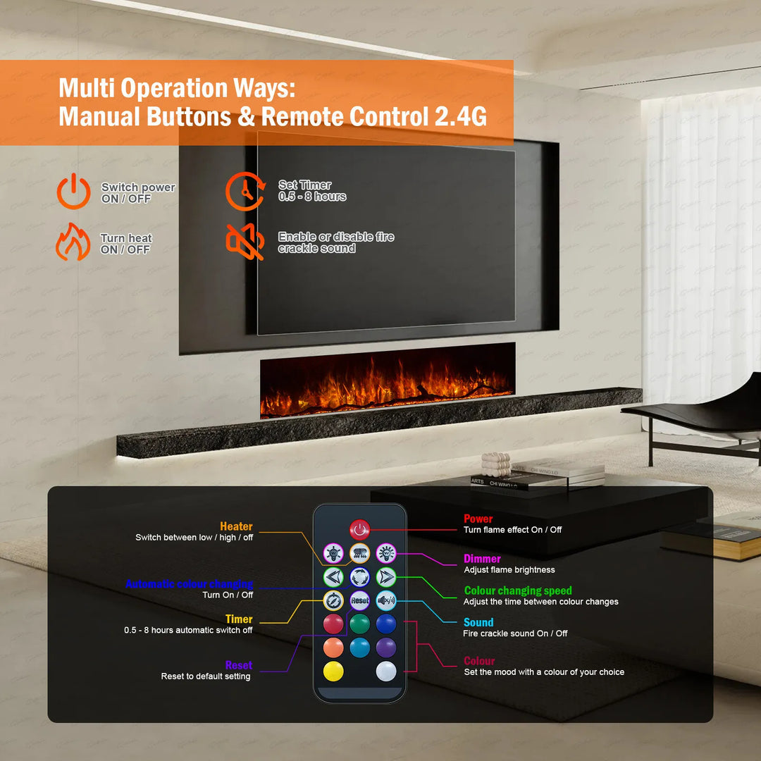 71 Inch HD 2024 Panoramic Slim Line Glass Front Borderless UHD Electric Fire HD+ 3D Effect