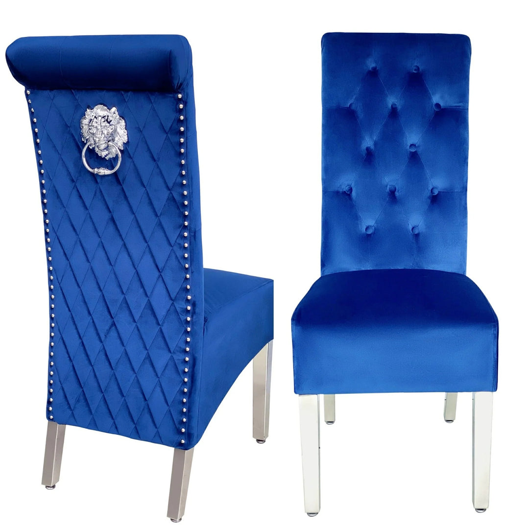 Lucy French Velvet Lion Knocker Quilted Emma Dining Chair With Chrome Legs In 3 Colours