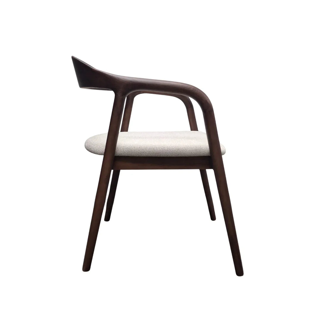 Tessa Walnut Dark Wooden Ivory Boucle Fabric Dining Chairs - Pairs
