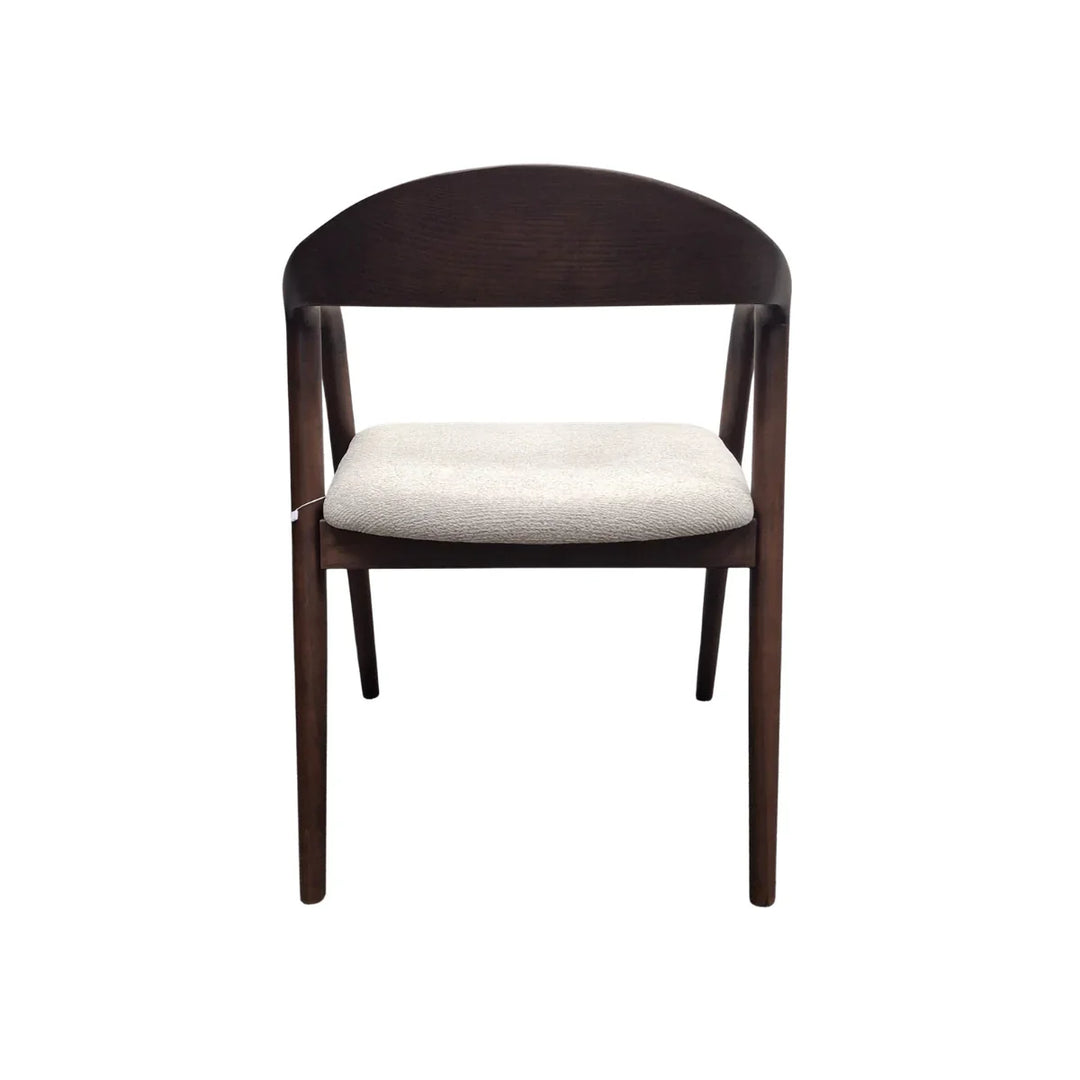 Tessa Walnut Dark Wooden Ivory Boucle Fabric Dining Chairs - Pairs
