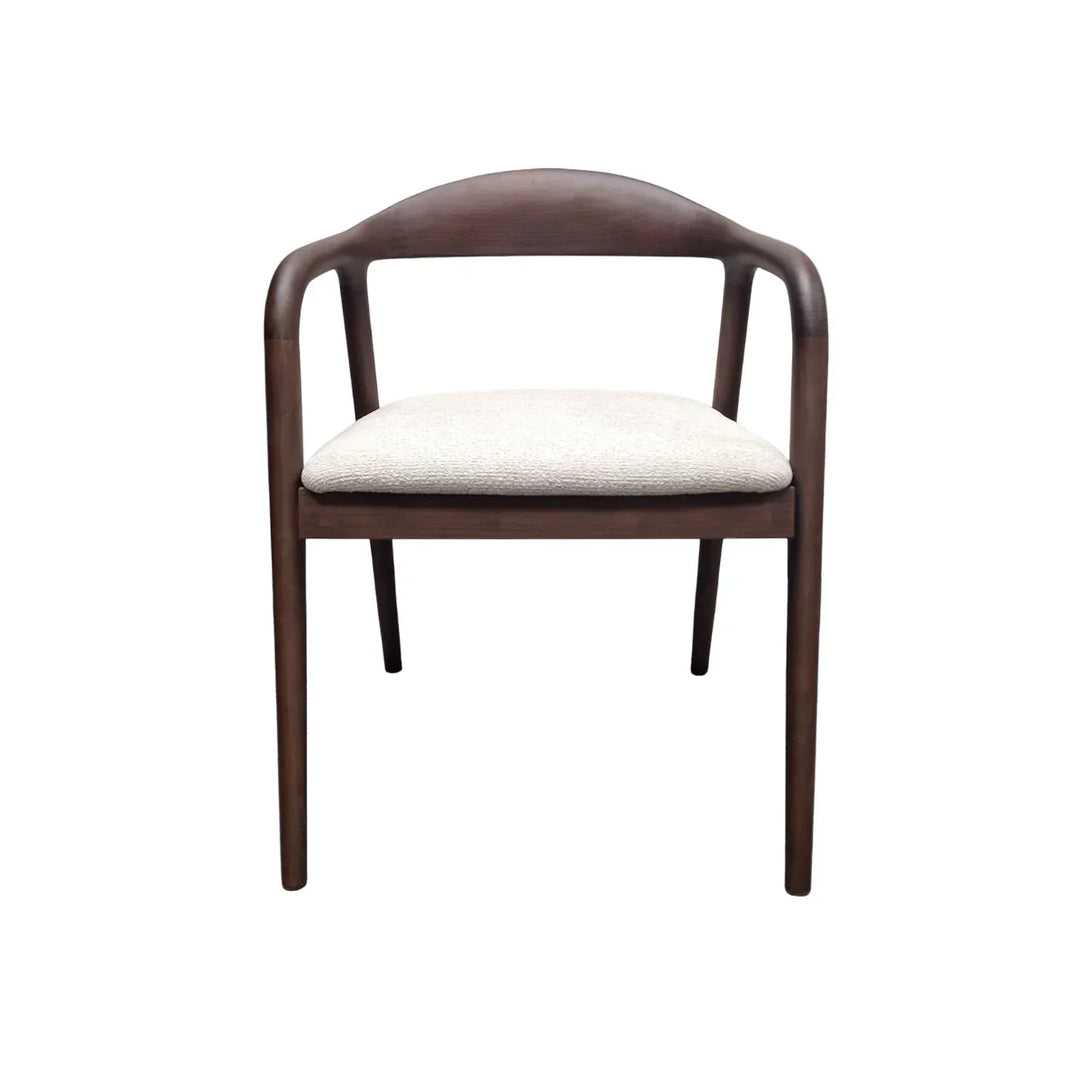 Tessa Walnut Dark Wooden Ivory Boucle Fabric Dining Chairs - Pairs