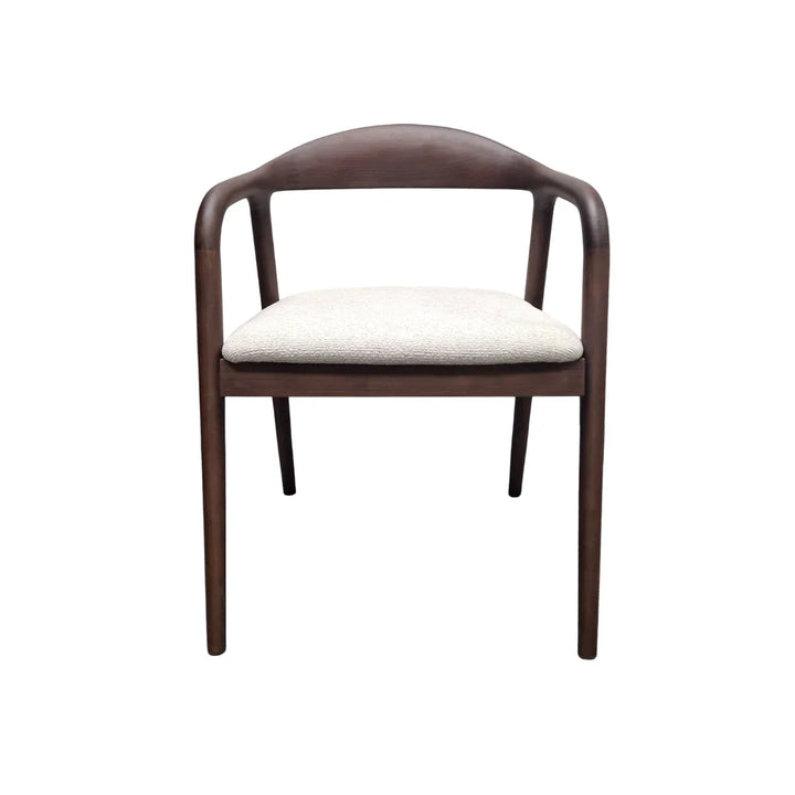 Tessa Walnut Dark Wooden Ivory Boucle Fabric Dining Chairs - Pairs
