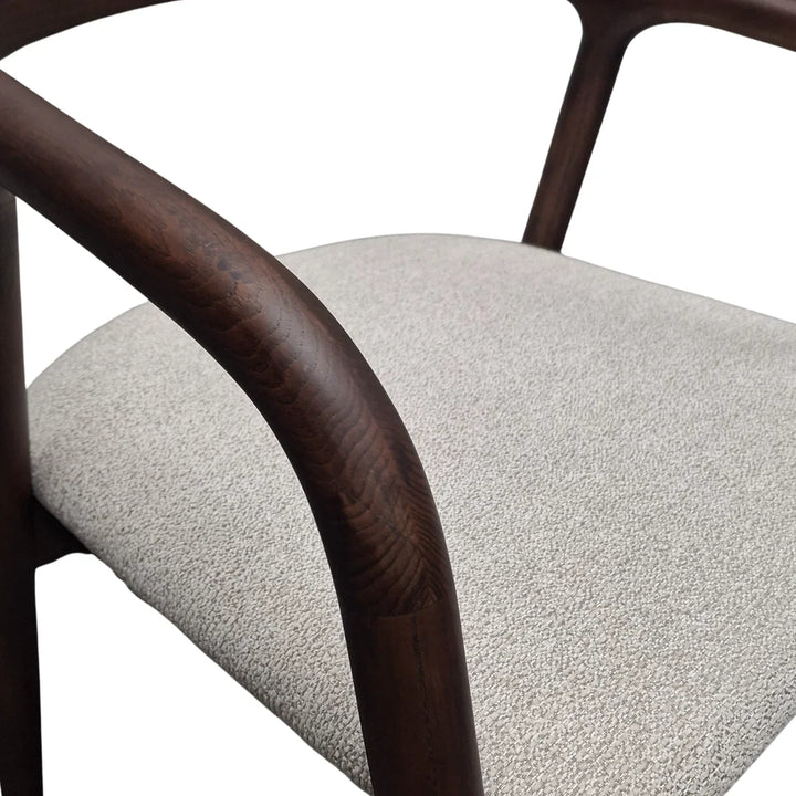 Tessa Walnut Dark Wooden Ivory Boucle Fabric Dining Chairs - Pairs