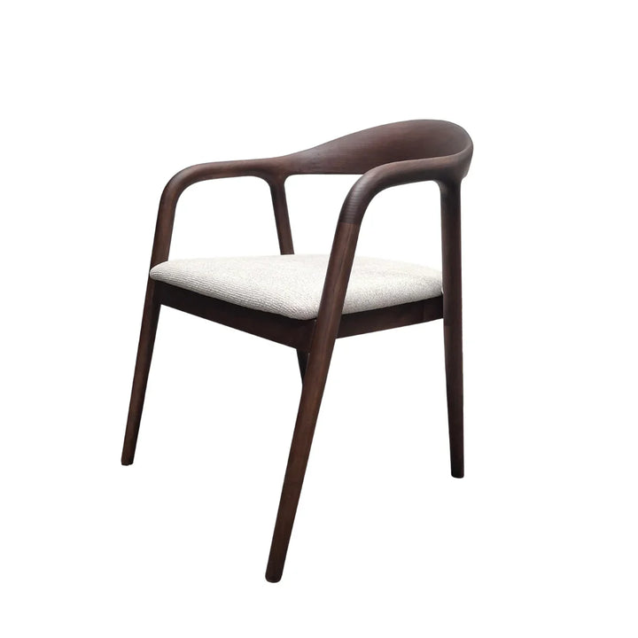 Tessa Walnut Dark Wooden Ivory Boucle Fabric Dining Chairs - Pairs