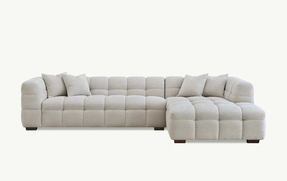 The Bubble Ivory White Boucle Fabric Left Hand Corner Tribeca Sofa - Esme Furnishings