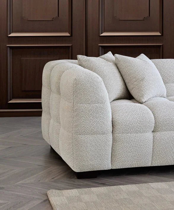 The Bubble Ivory White Boucle Fabric Left Hand Corner Tribeca Sofa - Esme Furnishings
