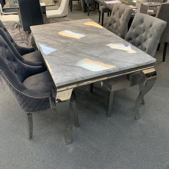 Louis 150cm Grey Marble Dining Table Only-Esme Furnishings
