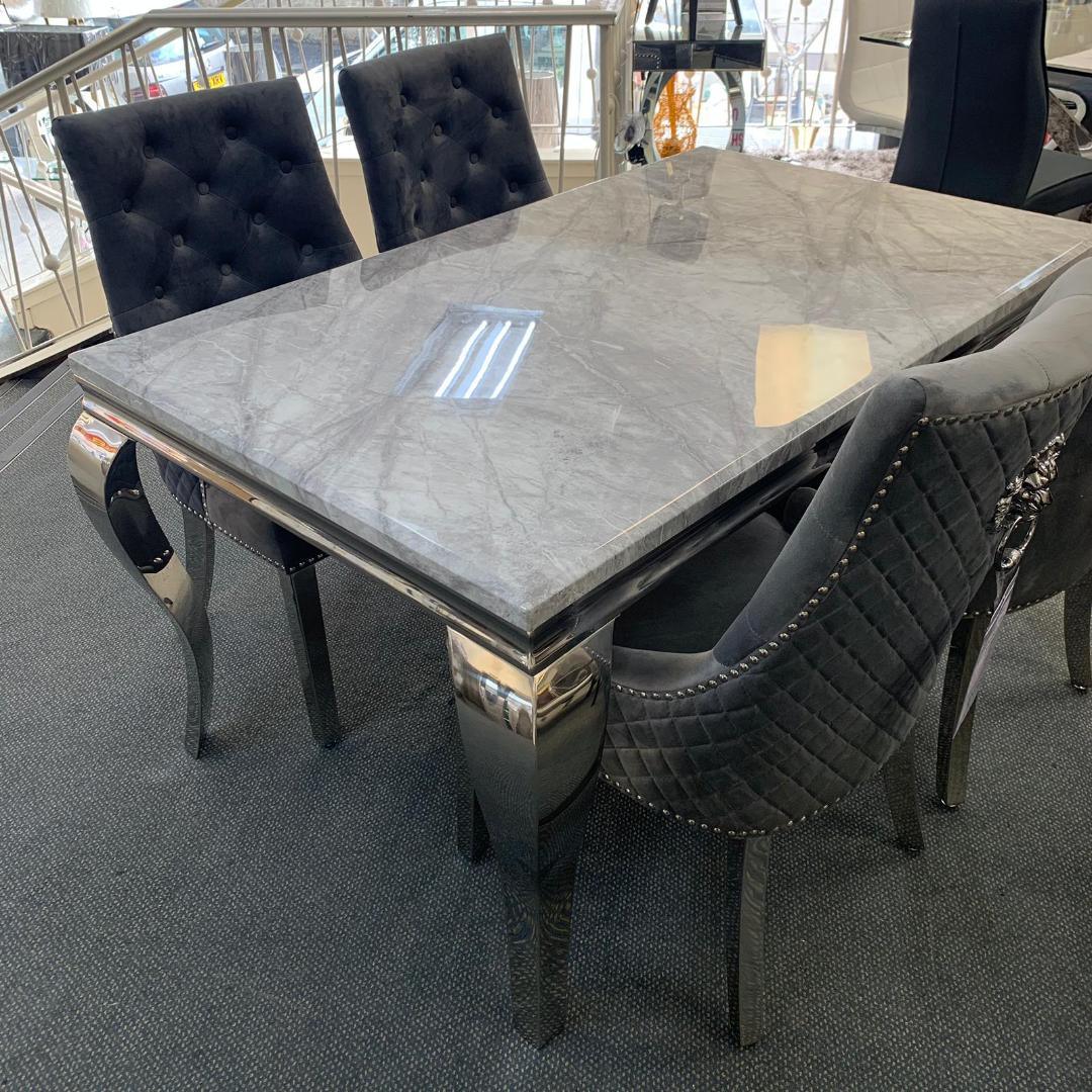 Louis 150cm Grey Marble Dining Table Only-Esme Furnishings