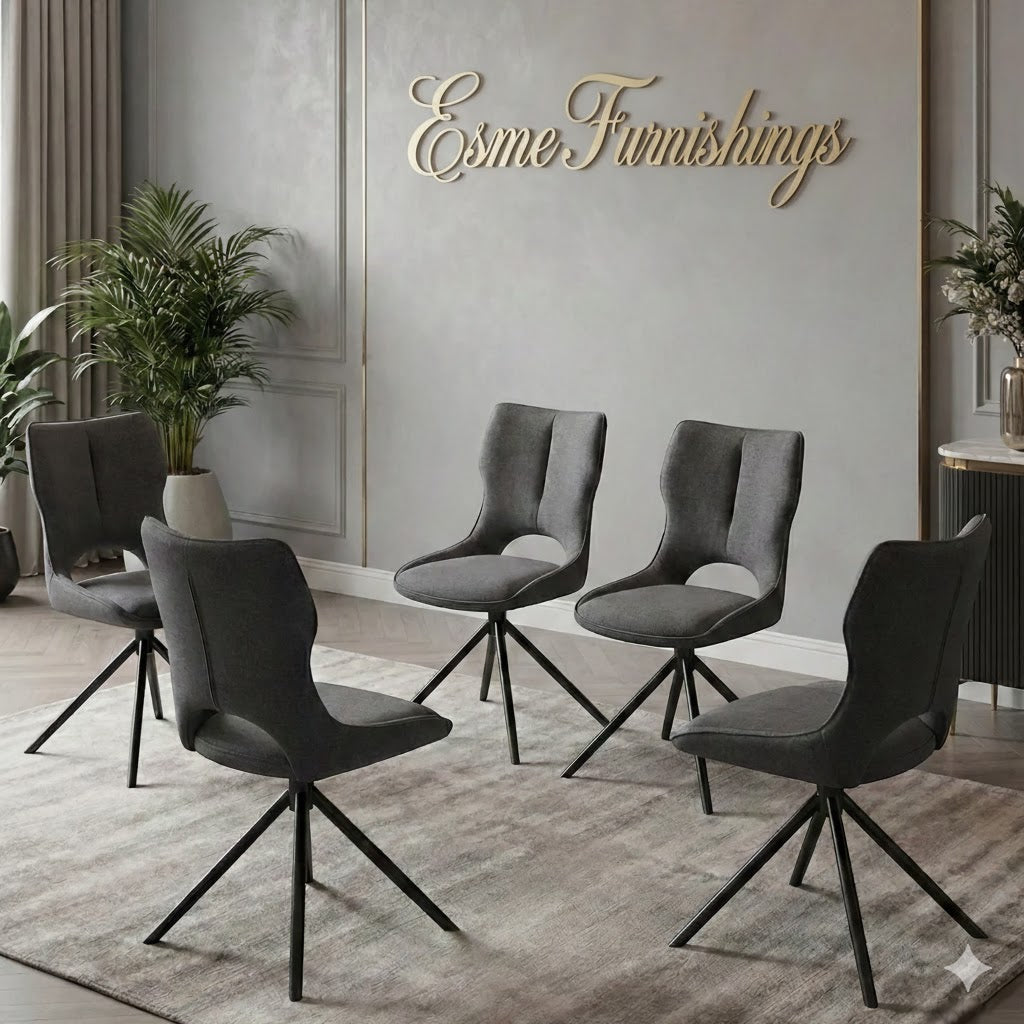 Sydney 160cm Grey Ceramic Marble Dining Table With Sydney Grey Velvet 360 Swivel Dining Chairs