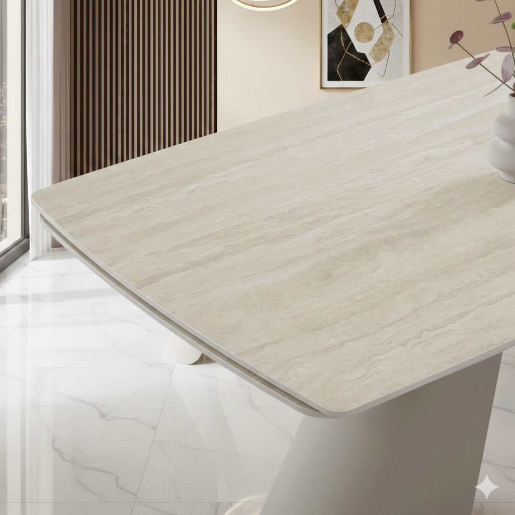 Carletti 160-240cm Italian Cream & Beige Travertine Ceramic Marble Side Extending Dining Table