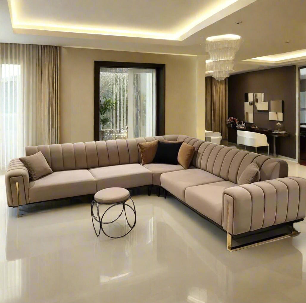 Bellisio Luxury Mink Beige & Gold Corner Sofa 250x250cm