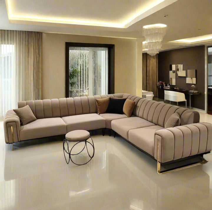 Bellisio Luxury Mink Beige & Gold Corner Sofa 250x250cm