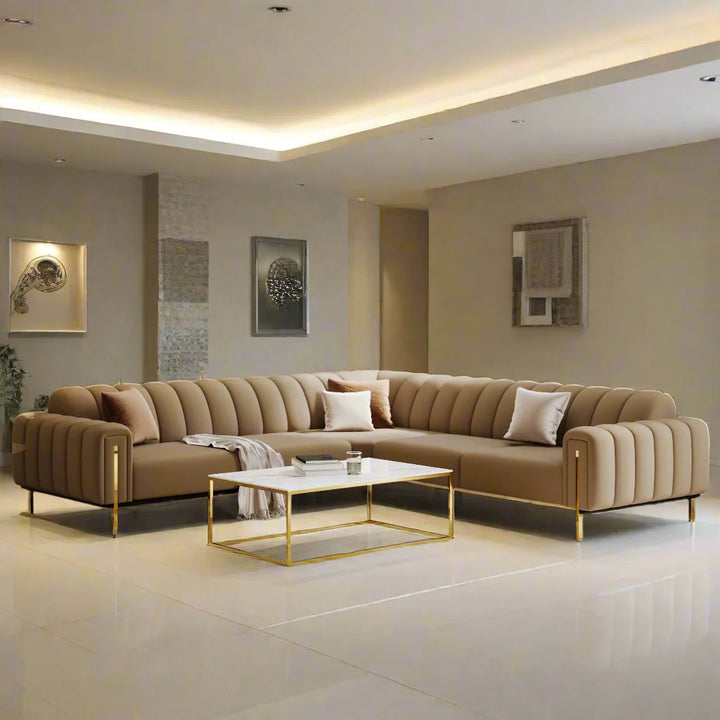 Bellisio Luxury Mink Beige & Gold Corner Sofa 250x250cm