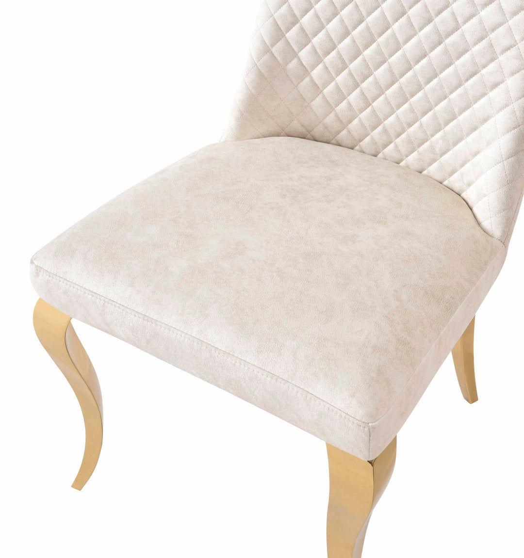 Arial Marble & Gold Dining Table With Roxby Cream Gold Velvet Dining Chairs Gold Legs