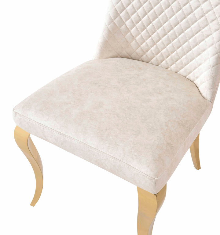 Arial Marble & Gold Dining Table With Roxby Cream Gold Velvet Dining Chairs Gold Legs