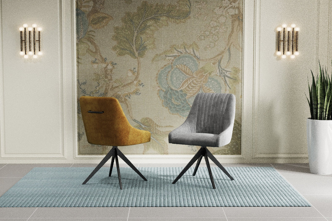Giorgio Swivel Velvet Dining Chairs With Black Metal Base in 3 Colours - Pairs